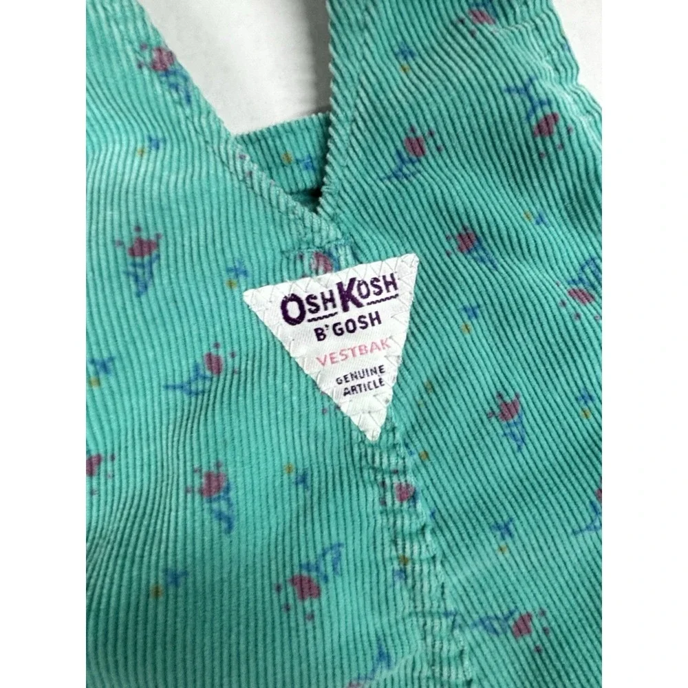 VTG OshKosh B'Gosh Floral Corduroy Overalls Girls‎ 18 month Green Triangle